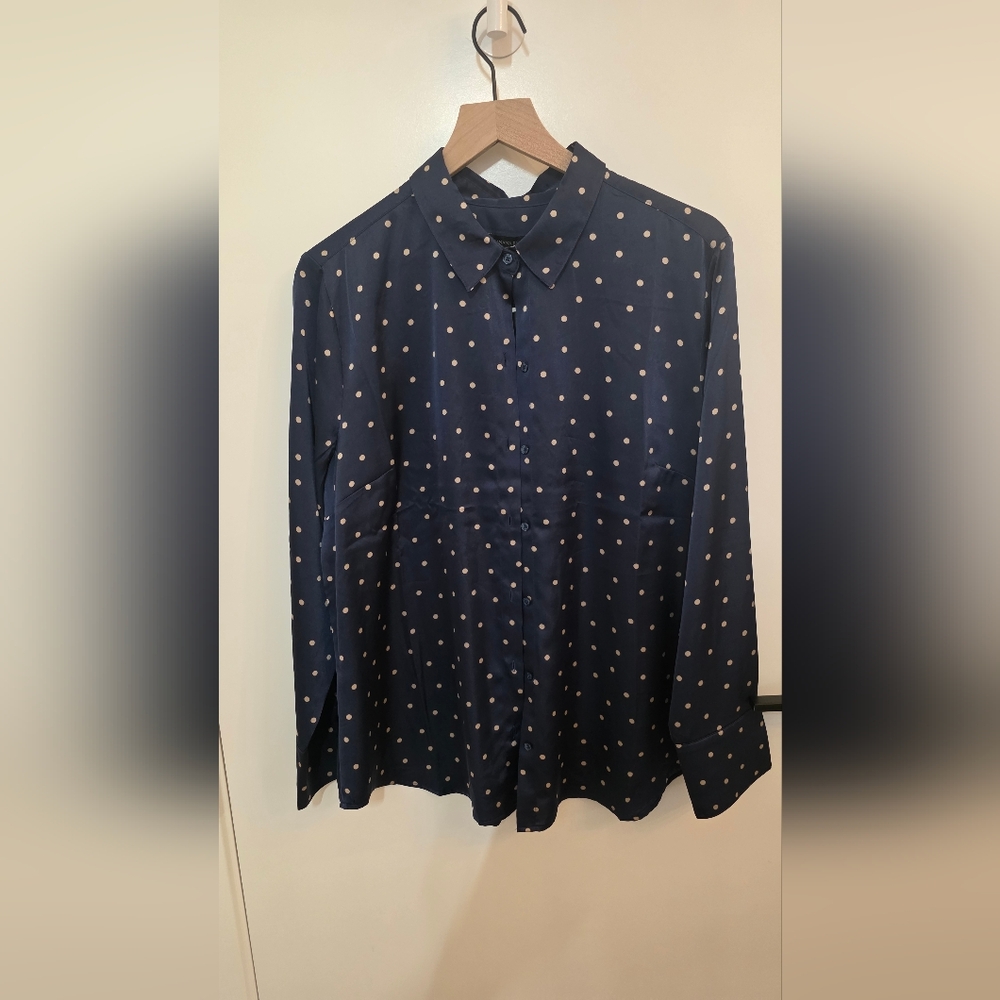 Button Up Navy and Tan Polka Dot Shirt